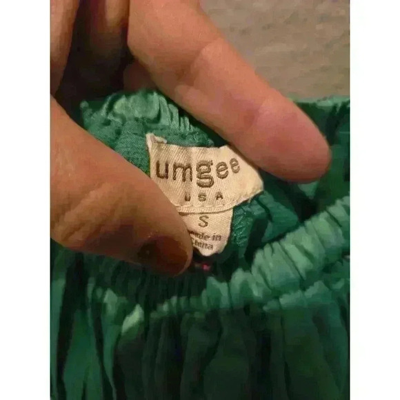 Umgee Women's Off-Shoulder Pleated Layered Dress S Emerald Green Fairy Goddess - Picture 3 of 5